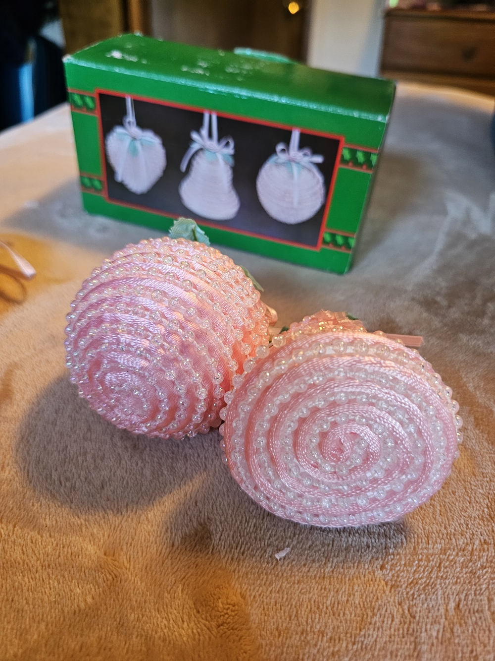 Pink Beaded Holiday Ornament Set‎ - 3 Decorative Ornaments - Picture 5 of 6